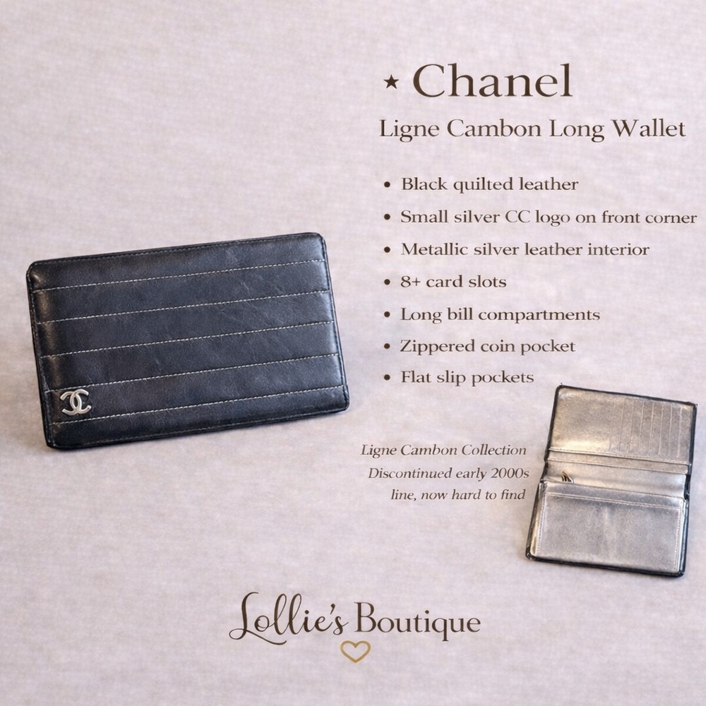 CHANEL Black Quilted Long Wallet